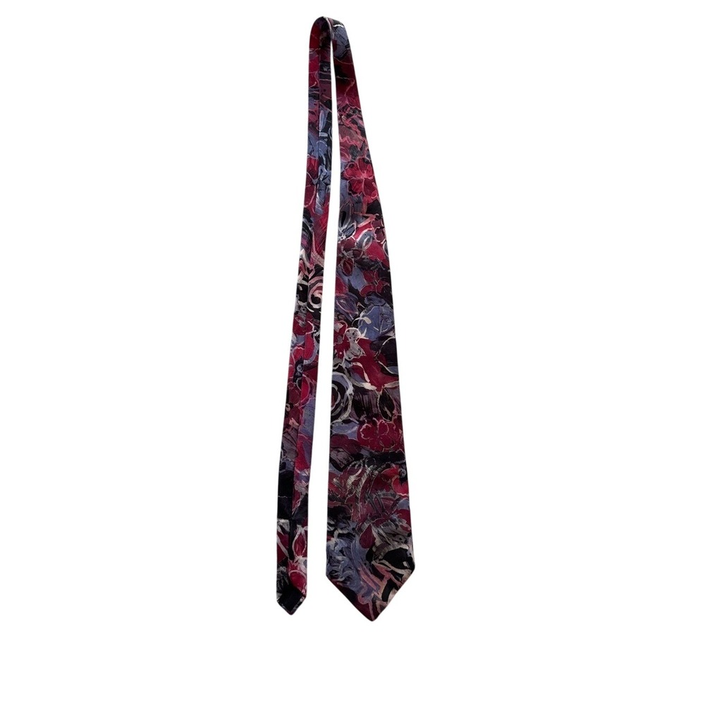 Executive Club by Manhattan Abstract Floral Polyester Neck Tie Burgundy Purple